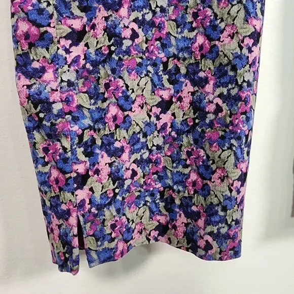 Chico's Perfect Stretch Womens Ankle Pants 10 Floral Pull On Pockets Pink Blue - Picture 6 of 10